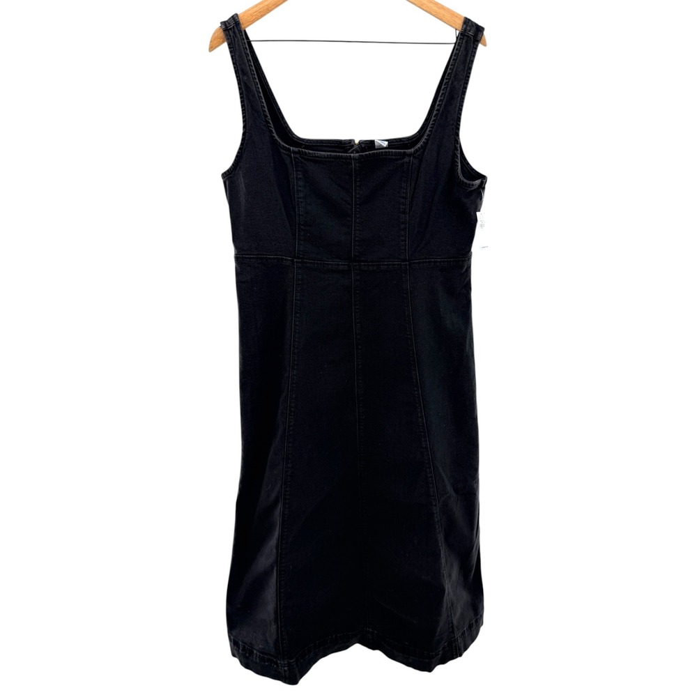 Old Navy Fit &โ Flare Sleeveless Denim Midi Dress Black Square Neck Sleeveless L